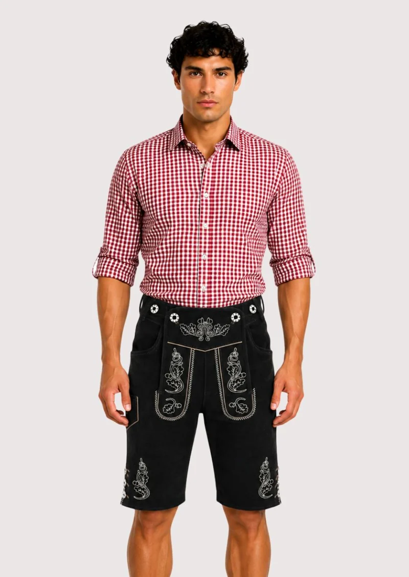 Mens Bavarian Raven Black Lederhosen
