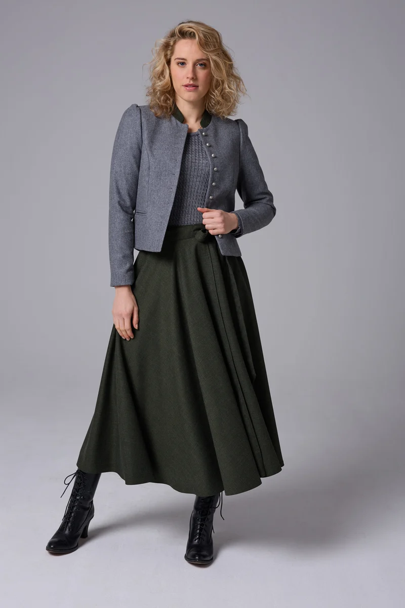 Kurze Lodenjacke mit Kontrast-Stehkragen