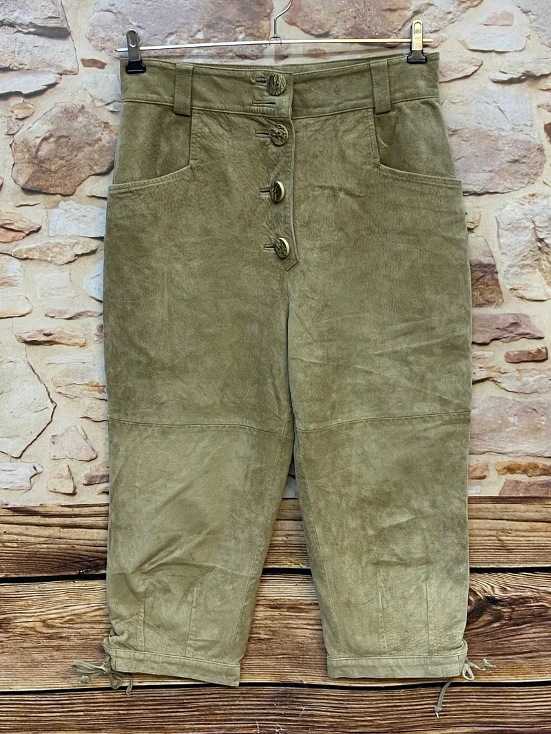 Damen Trachtenlederhose 3/4 Vintage Gr. 40 Beige