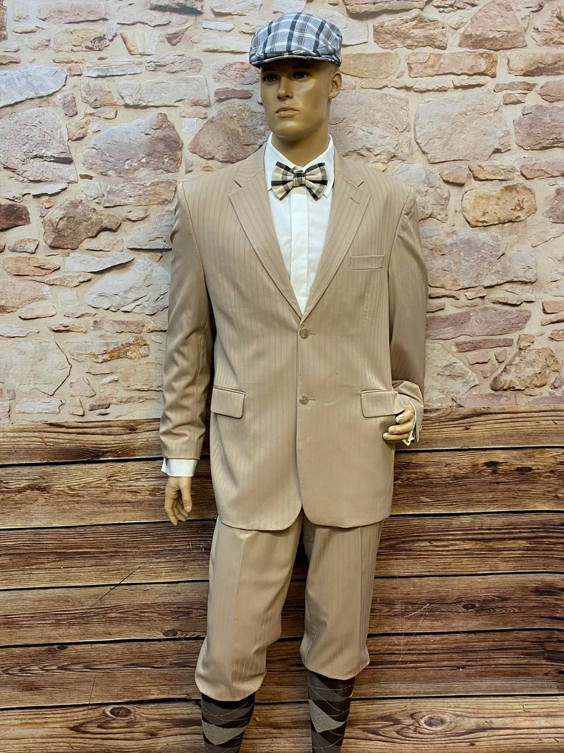 20er Jahre Herren Outfit Gr. 54 – beige mit Knickerbocker, Schiebermütze & Accessoires