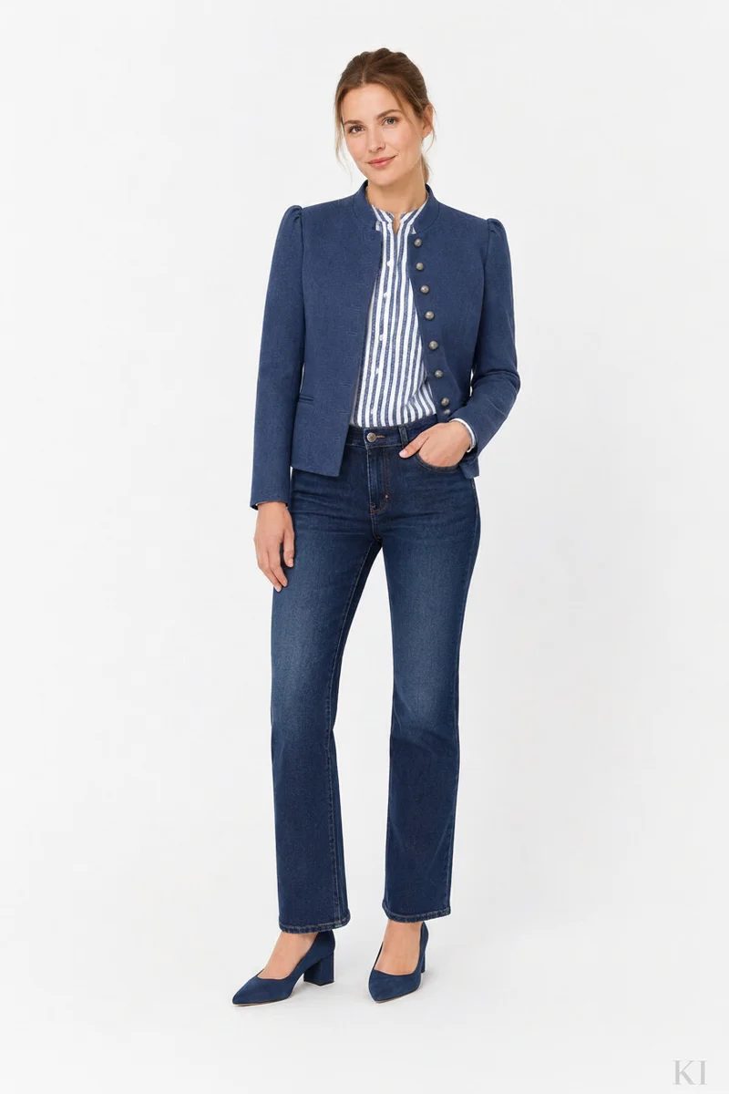Taillierte Leinenjacke mit angereihtem Arm