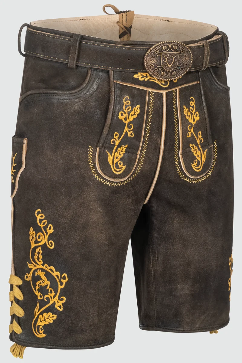 Kruger Men's Lederhosen "Tilo" with Belt - Brown/Yellow