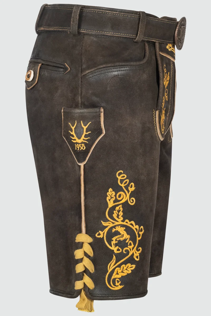 Kruger Men's Lederhosen "Tilo" with Belt - Brown/Yellow