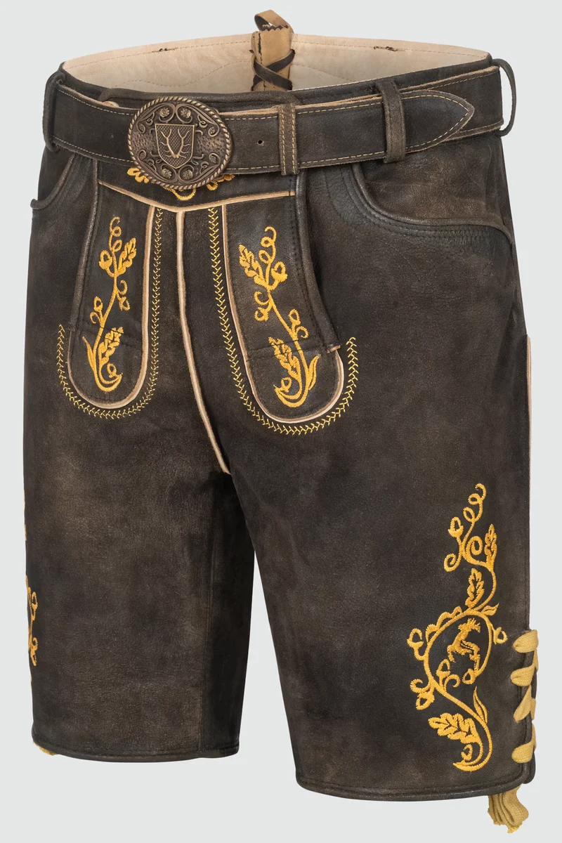 Kruger Men's Lederhosen "Tilo" with Belt - Brown/Yellow