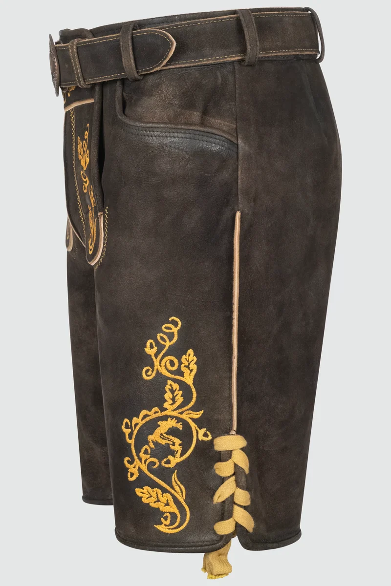 Kruger Men's Lederhosen "Tilo" with Belt - Brown/Yellow