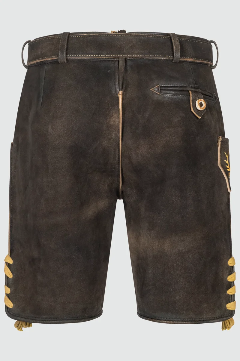 Kruger Men's Lederhosen "Tilo" with Belt - Brown/Yellow