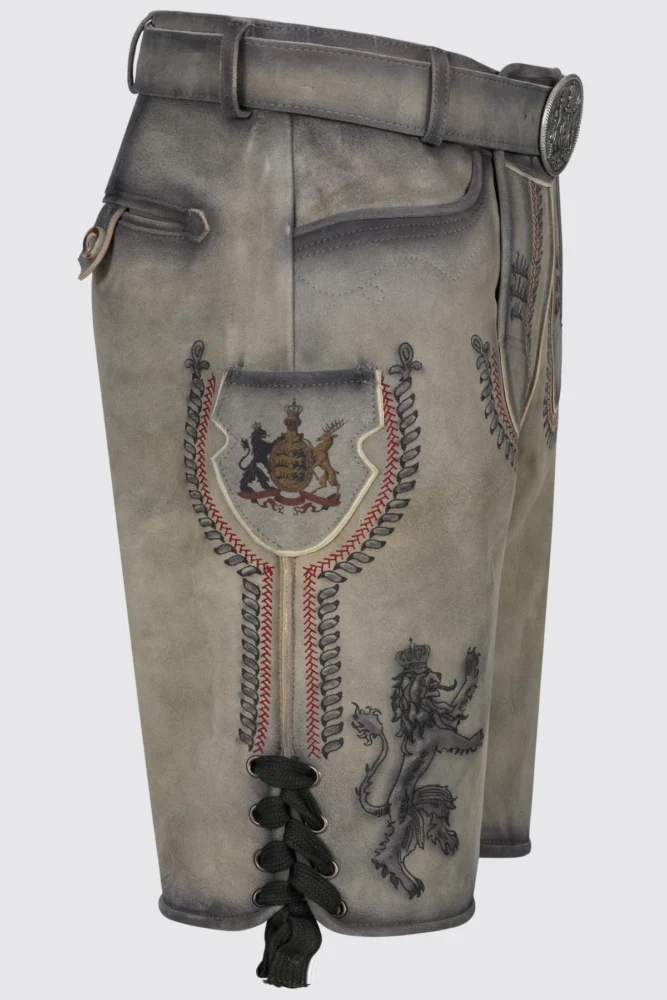 Kruger Men's Lederhosen "Fearless" with Belt - Grey