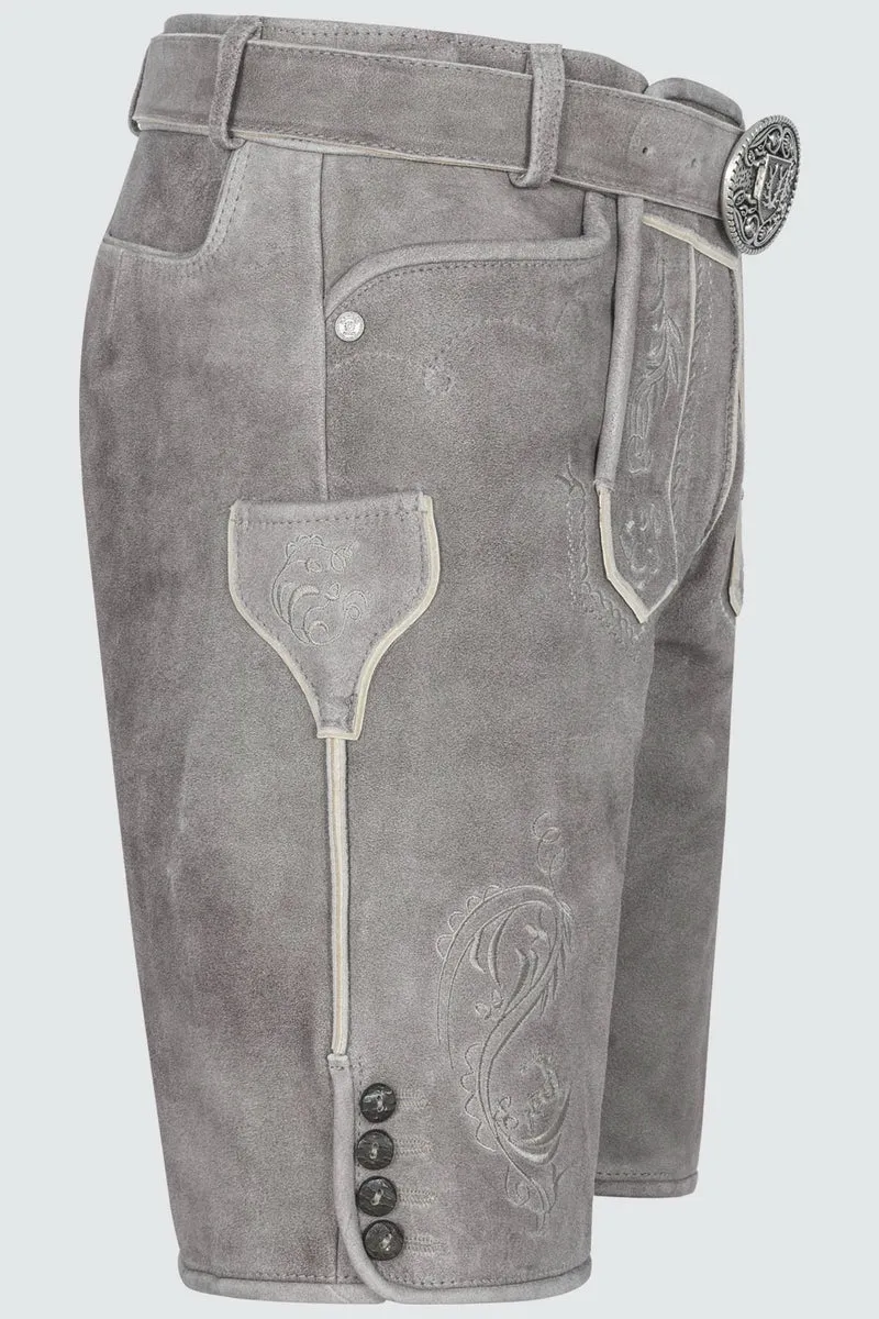 Kruger Men's Lederhosen "Maik" with Belt - Gray