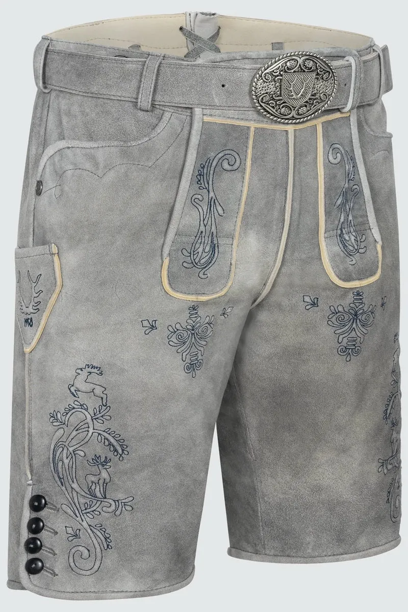 Kruger Men's Lederhosen "Lucius" with Belt - Gray