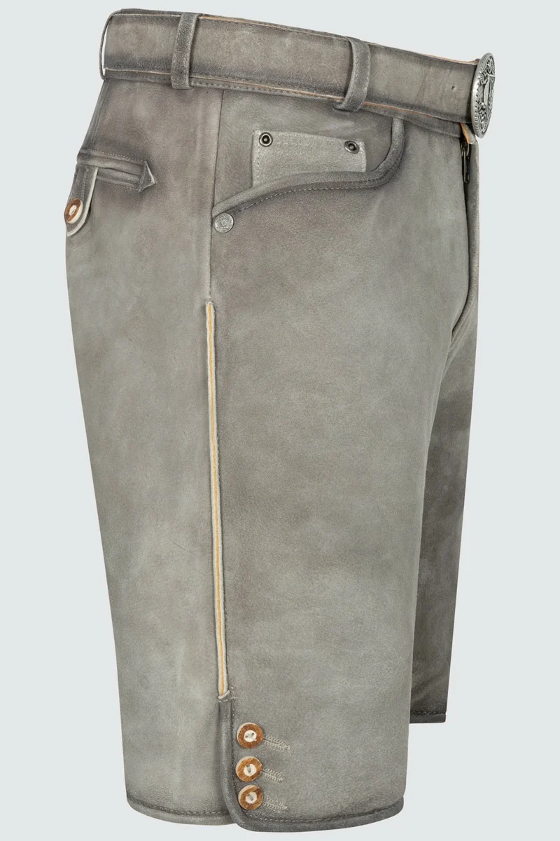Kruger Men's Lederhosen "Lorenzo" with Belt - Gray