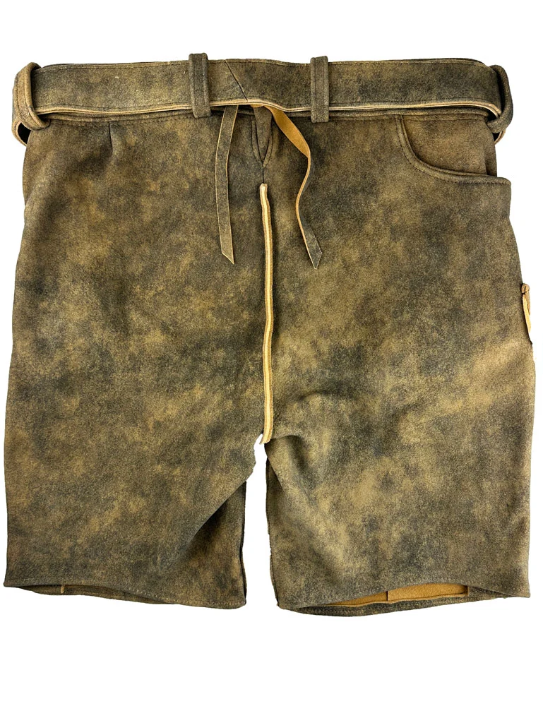 Buchberger Kurze Lederhose "Karl 1" mit Gürtel | Hirschleder Torf Grüner Stick