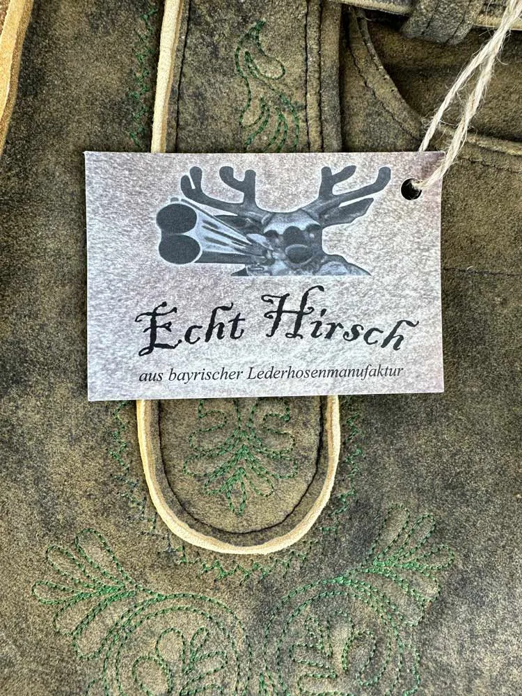 Buchberger Kurze Lederhose "Karl 1" mit Gürtel | Hirschleder Torf Grüner Stick