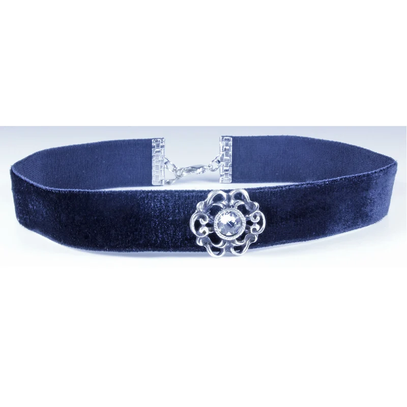 LUISIA® Samt Kropfband Annina mit Ornament und Premium Kristall - Dunkelblau