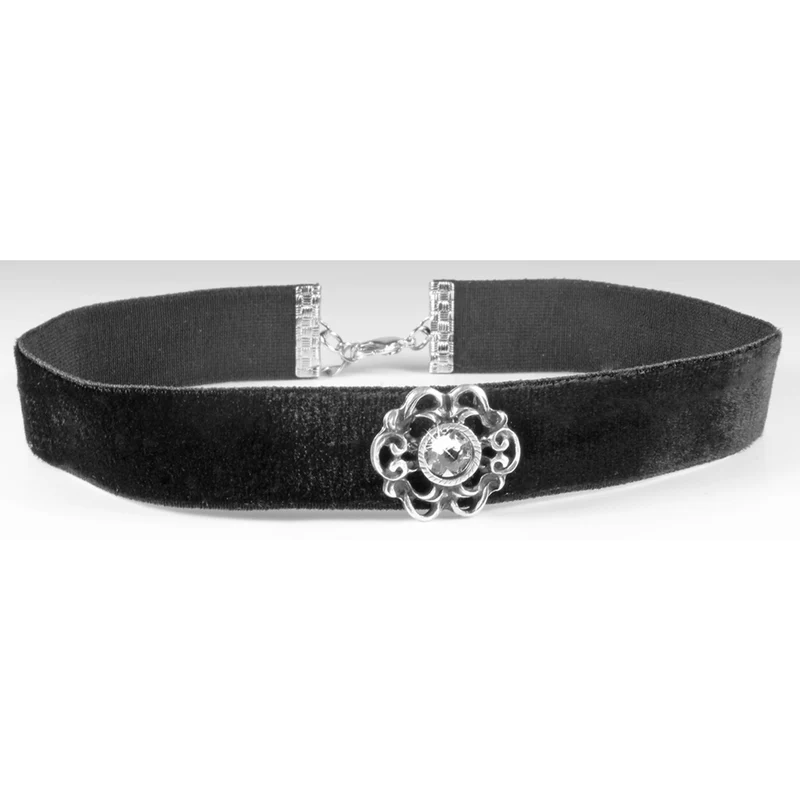 LUISIA® Samt Kropfband Annina mit Ornament und Premium Kristall - Schwarz