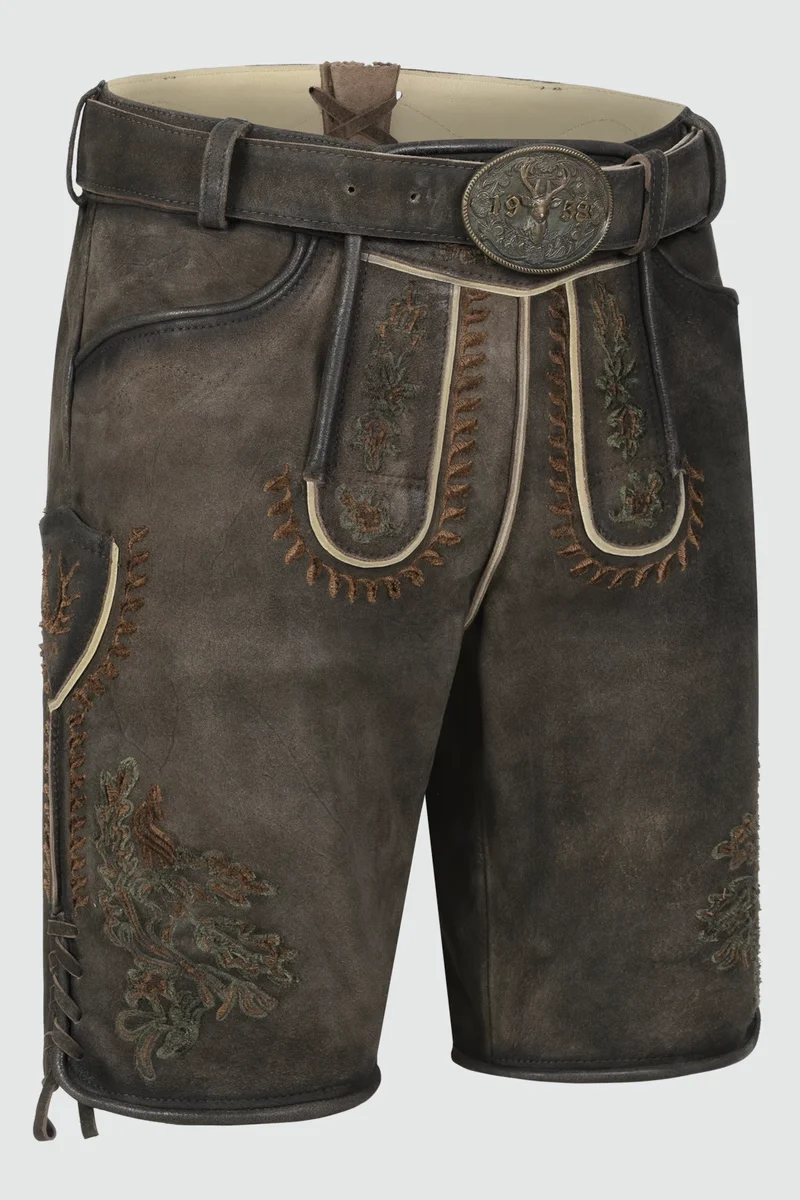 Kruger Men's Lederhosen "Elliot" with Belt - Brown