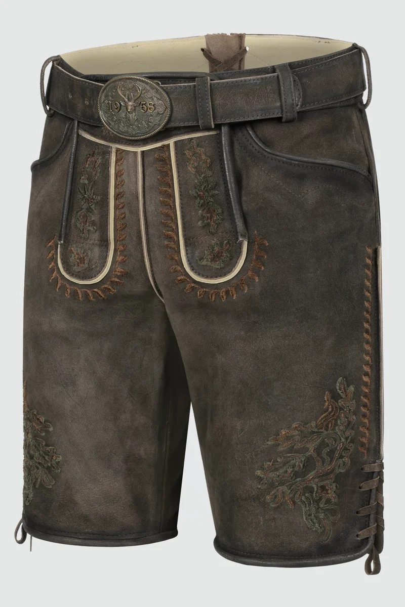 Kruger Men's Lederhosen "Elliot" with Belt - Brown