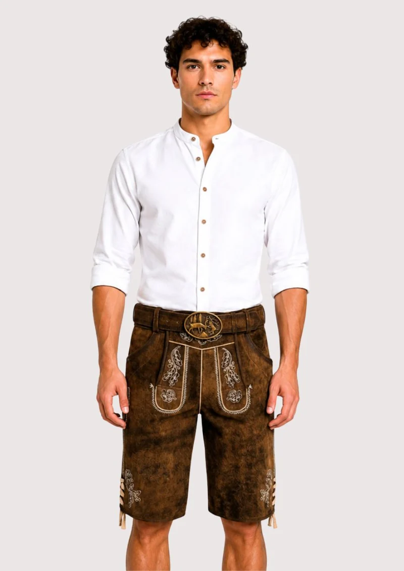 Men's Rustic Deer Emblem Lederhosen Shorts
