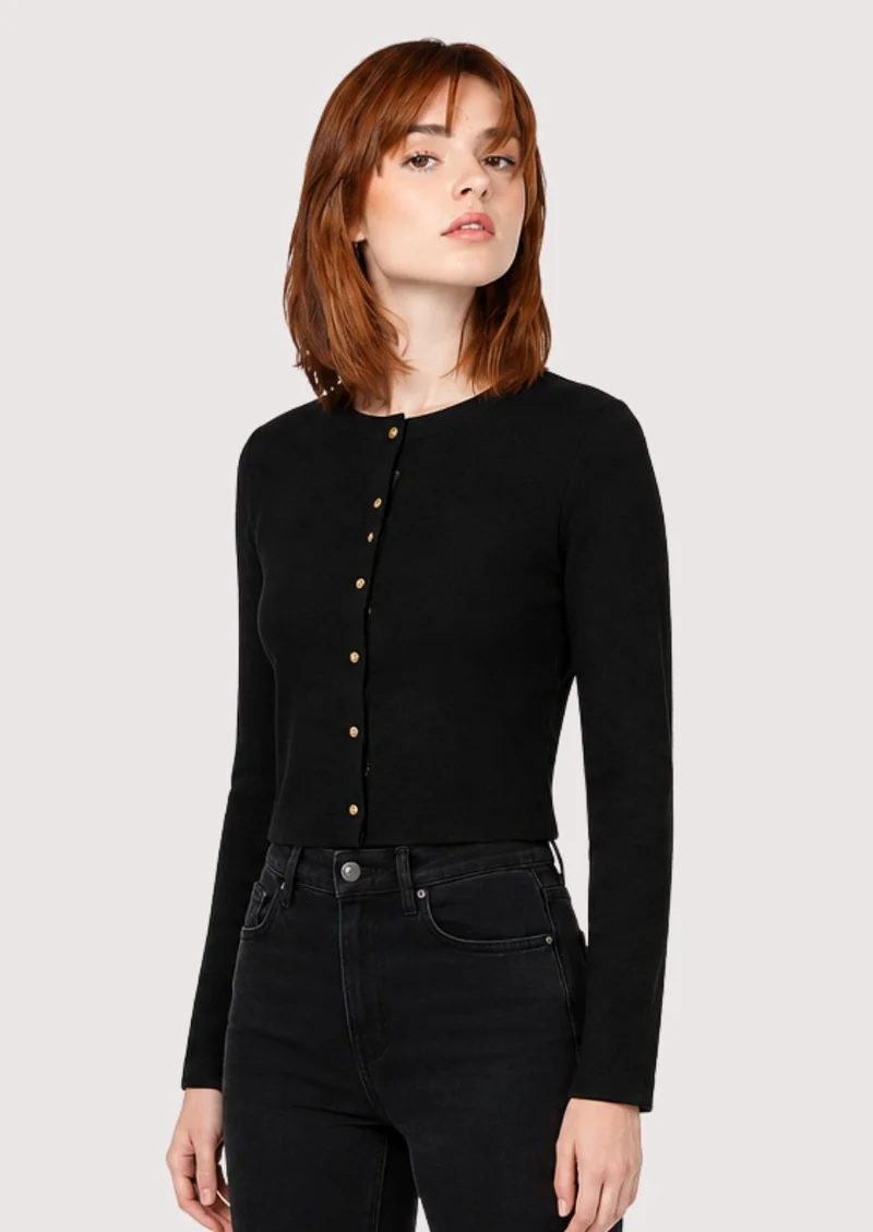 Womens Black Knit Cardigan Chic Fit