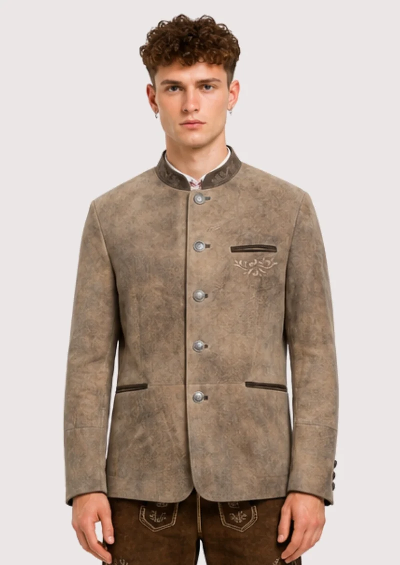 Mens Taupe Leather Alpine Coat