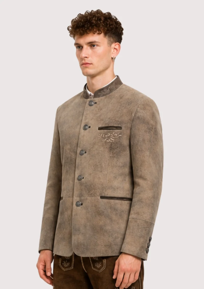 Mens Taupe Leather Alpine Coat