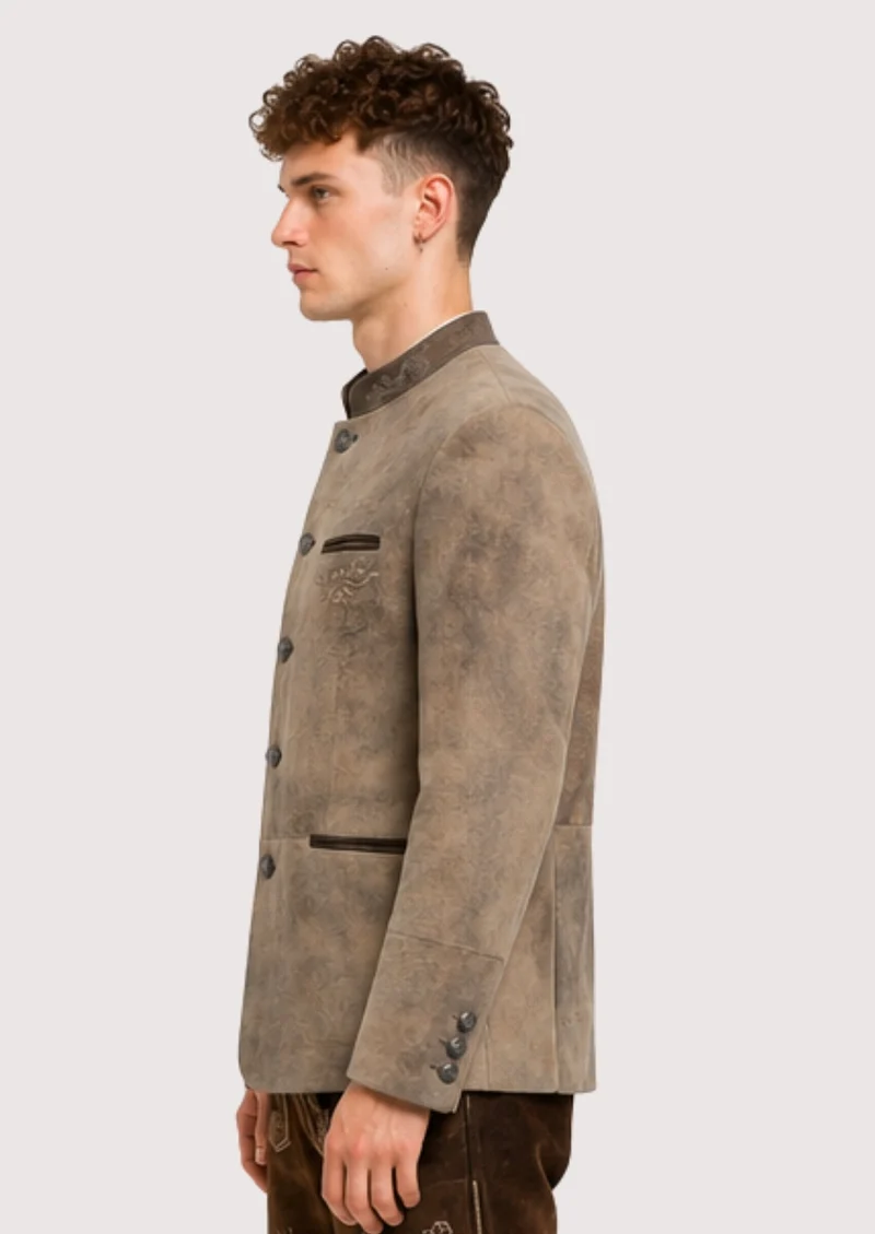 Mens Taupe Leather Alpine Coat