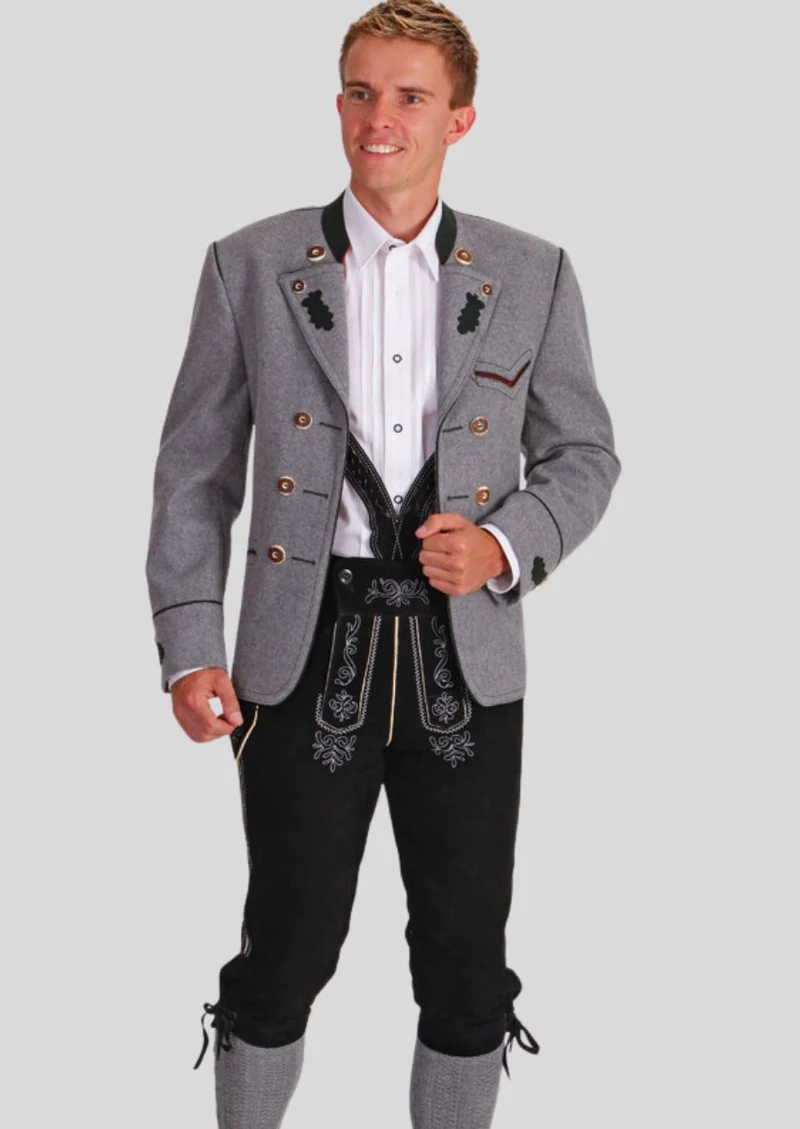 Mens Grey Bavarian Trachten Coat