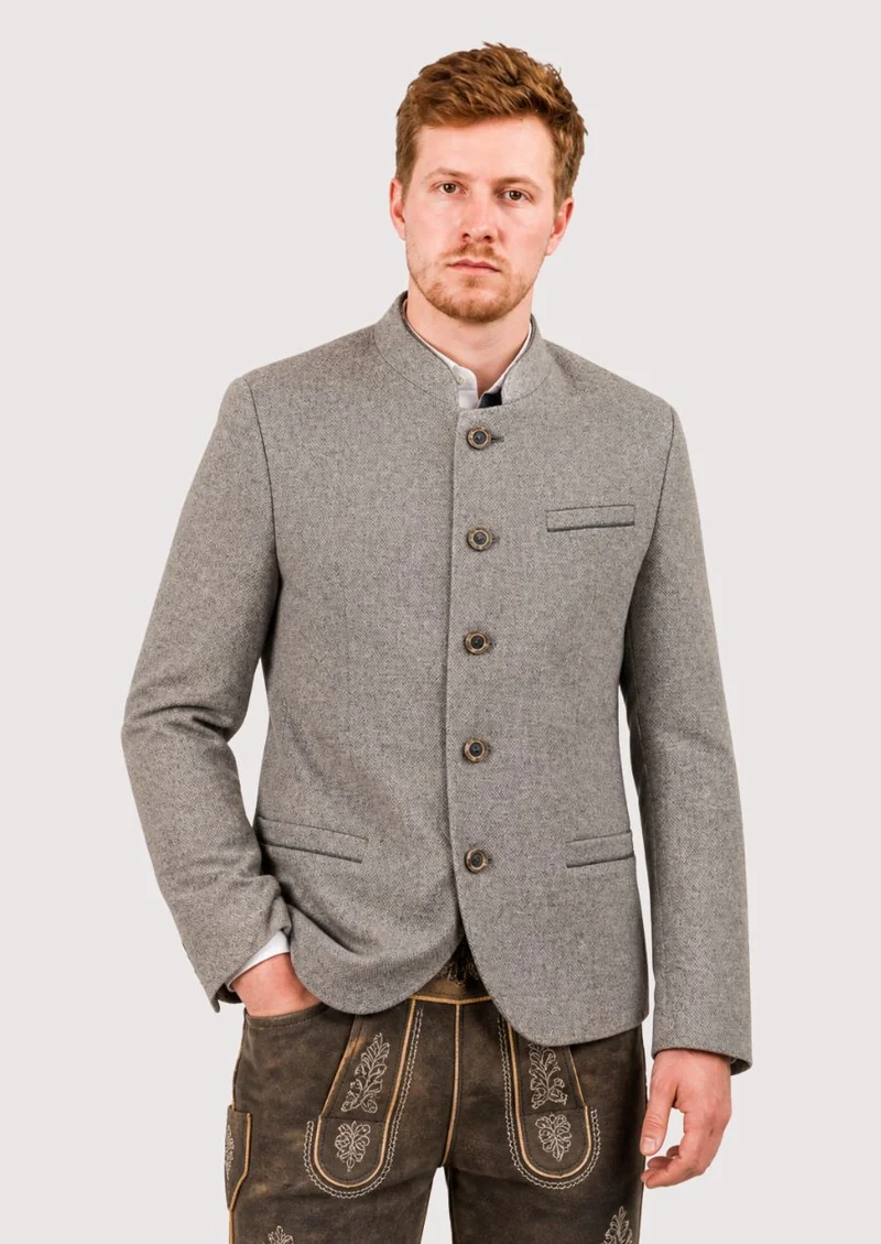Mens Slim Fit Grey Trachten Jacket