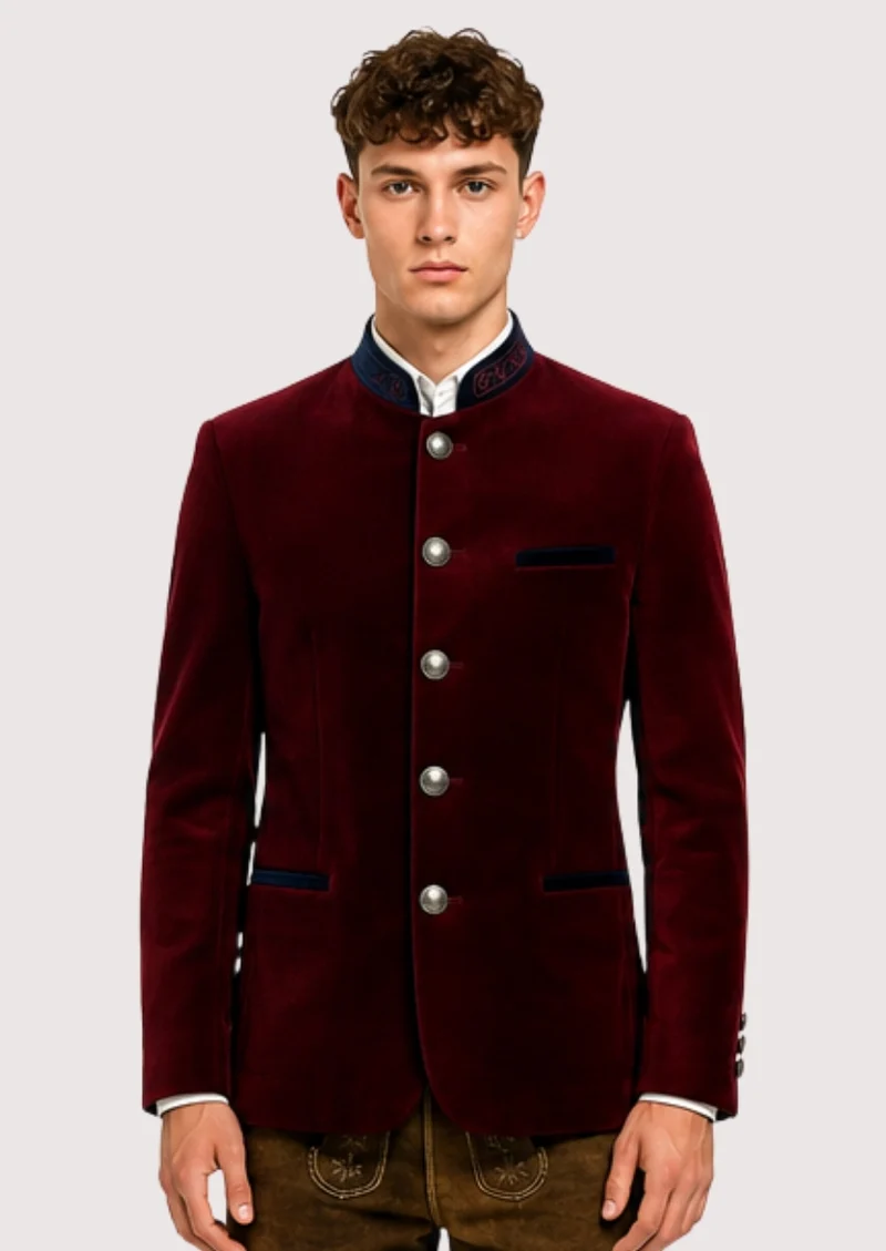 Mens Luxury Red Velvet Dress Coat