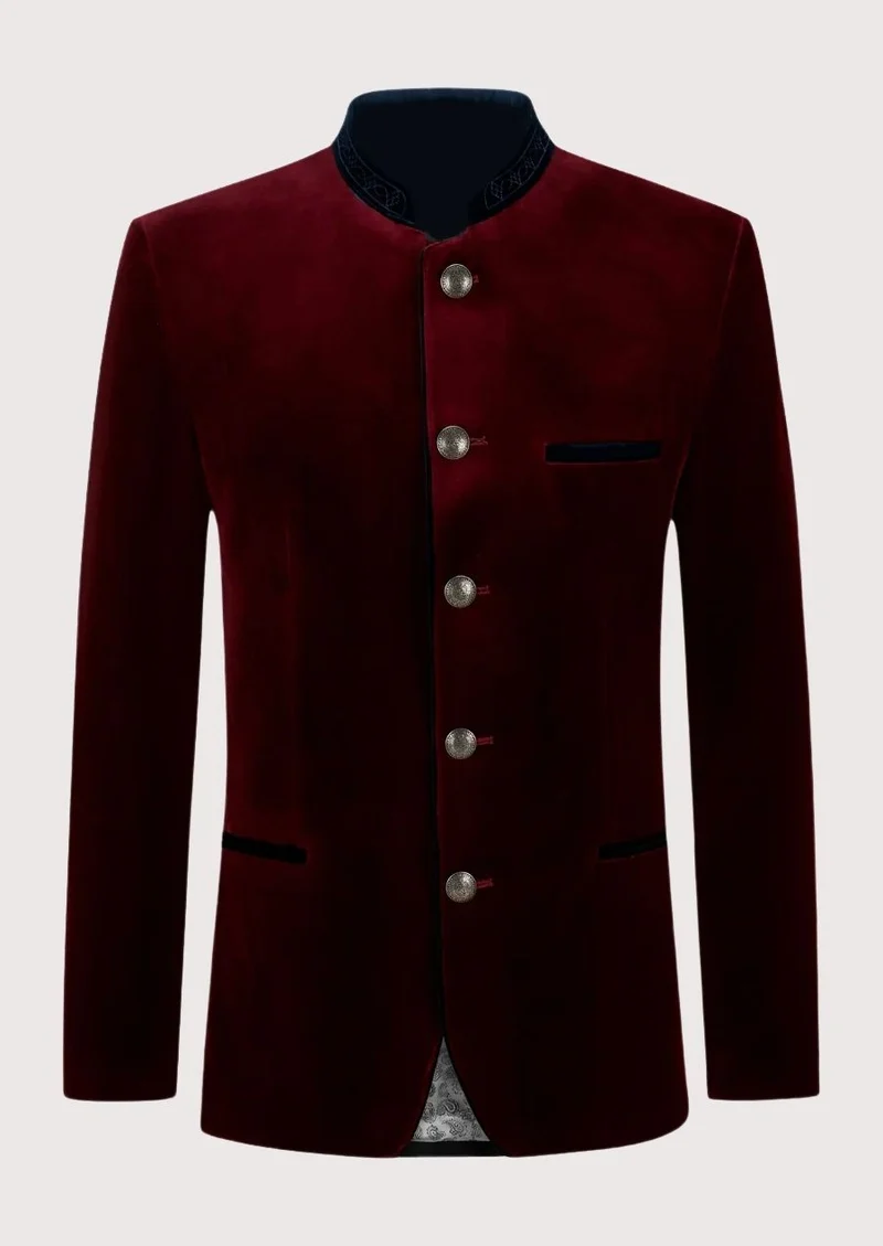 Mens Luxury Red Velvet Dress Coat