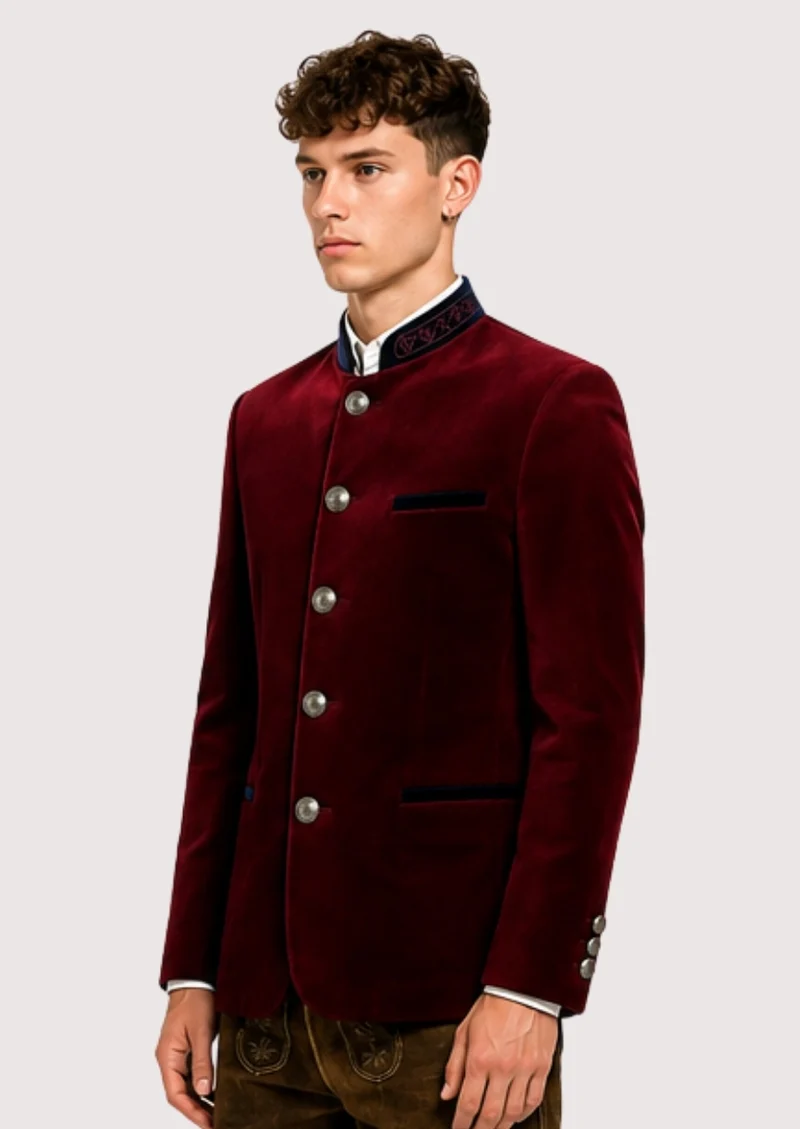 Mens Luxury Red Velvet Dress Coat
