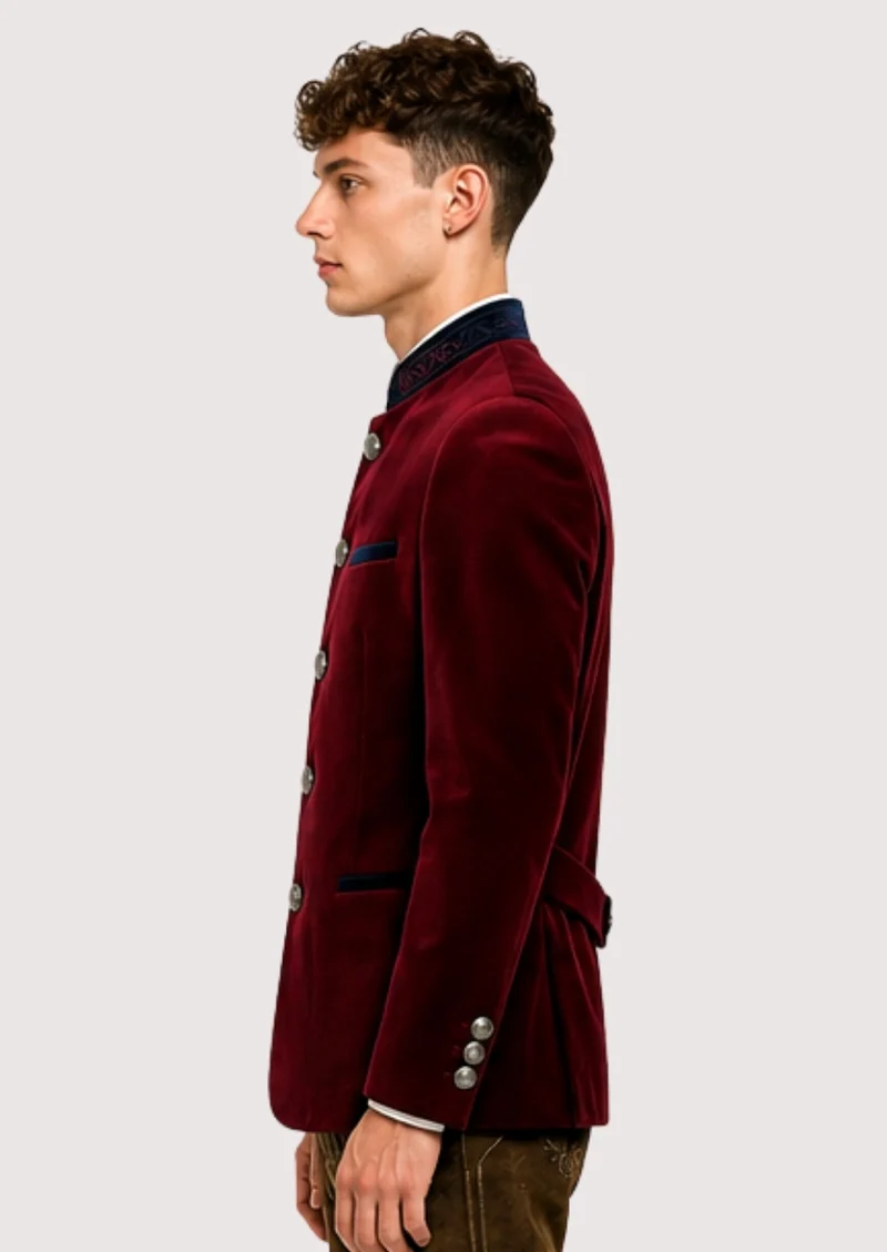 Mens Luxury Red Velvet Dress Coat