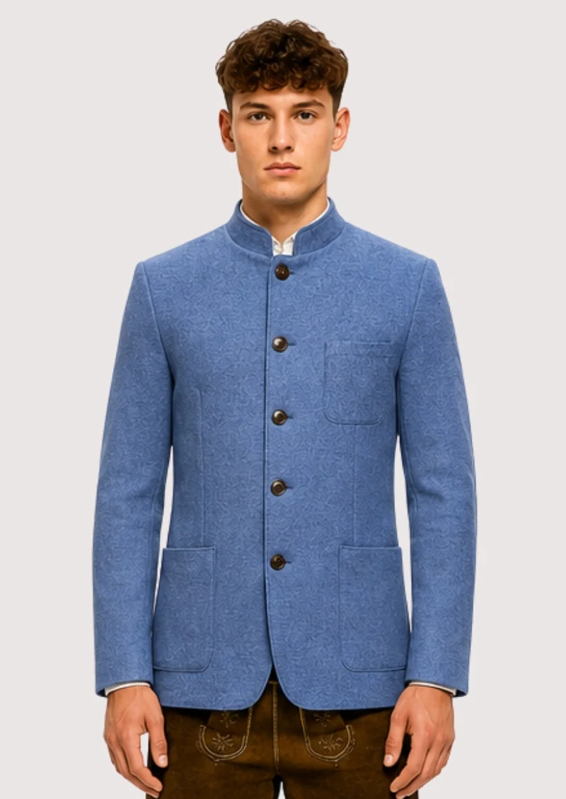 Mens Sky Blue Pattern Formal Coat