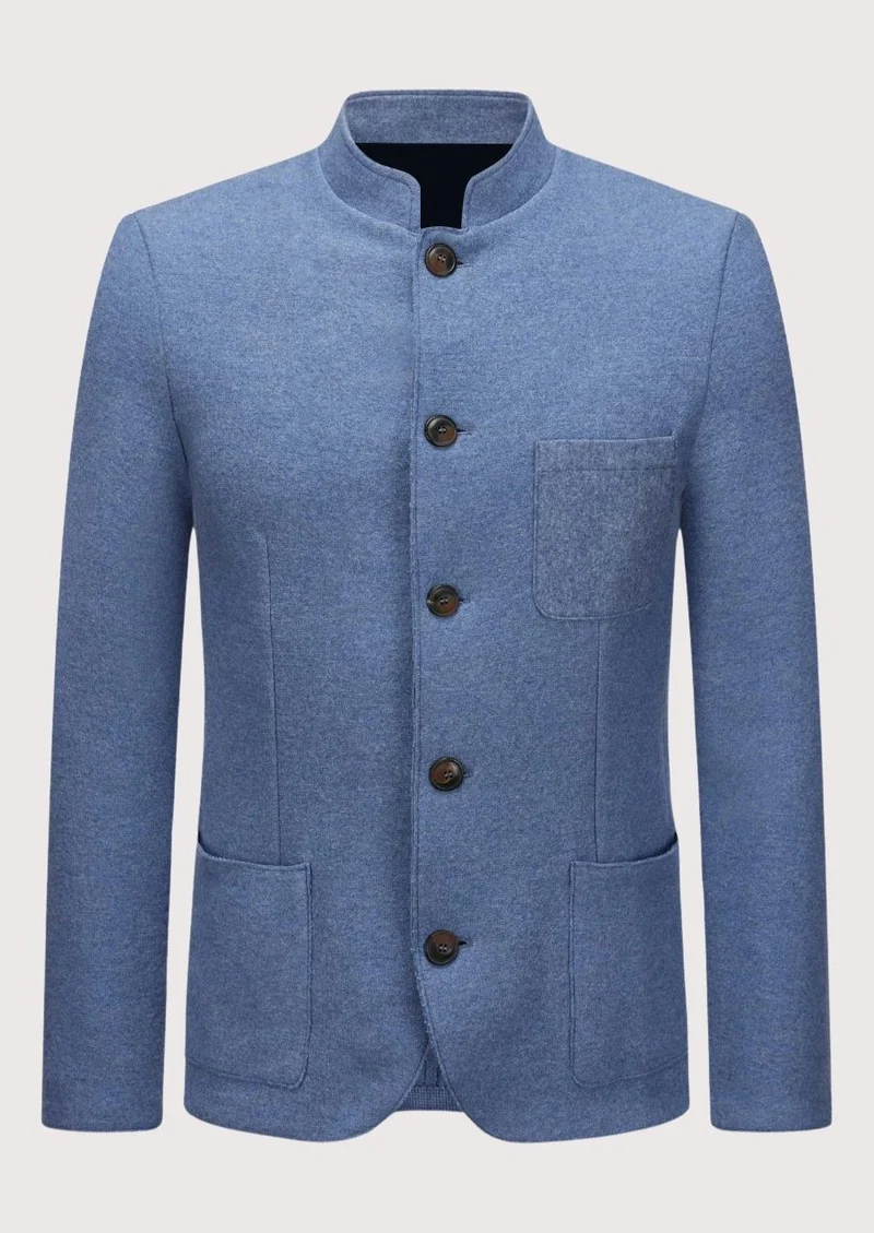 Mens Sky Blue Pattern Formal Coat