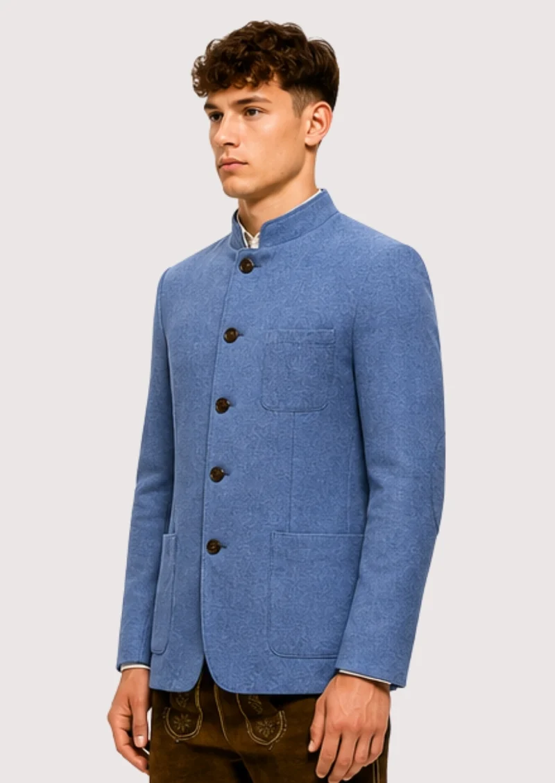 Mens Sky Blue Pattern Formal Coat