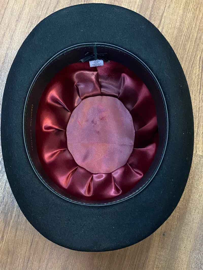 Schwarze Vintage Melone Gr. XL – Wollfilz Bowler Hat mit rotem Futter