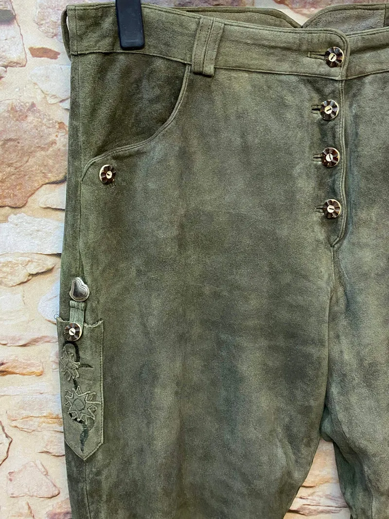 Lange Trachten Lederhose Herren Gr. 52 olivgrün Wildleder