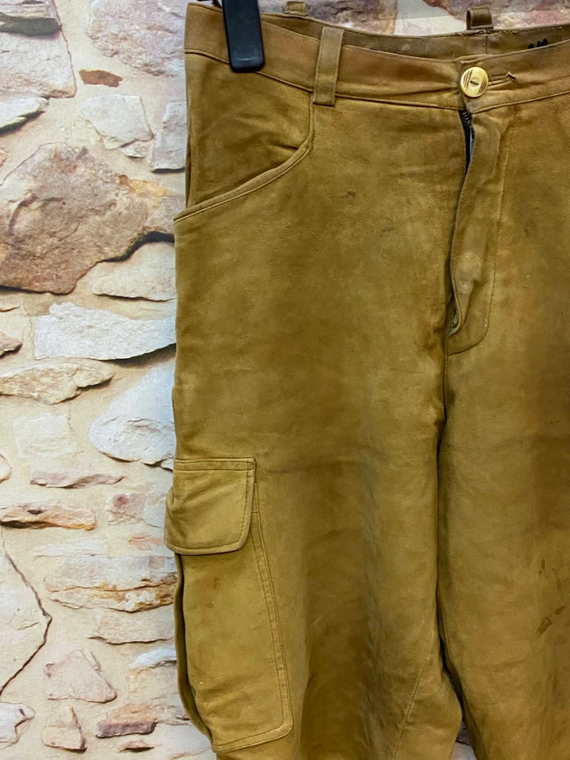 Lange Lederhose Trachtenhose Gr. 48 Echtleder olivbraun