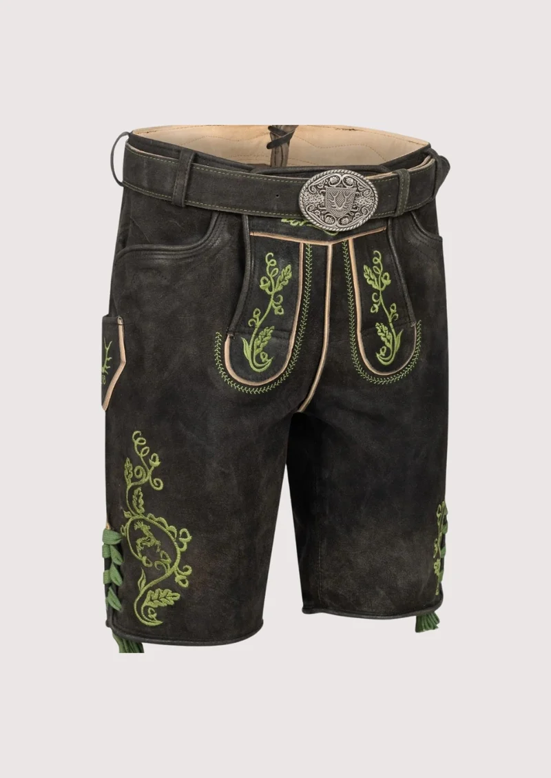 Men’s Black Lederhosen Green Stitch