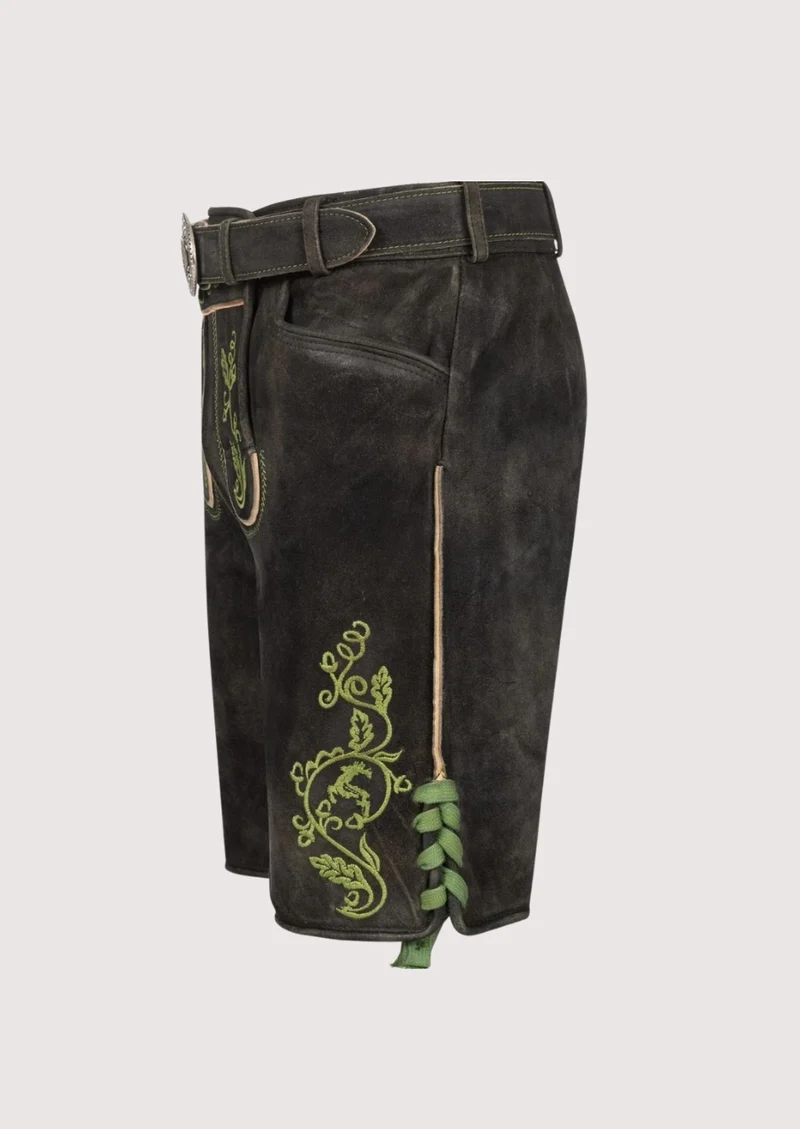 Men’s Black Lederhosen Green Stitch