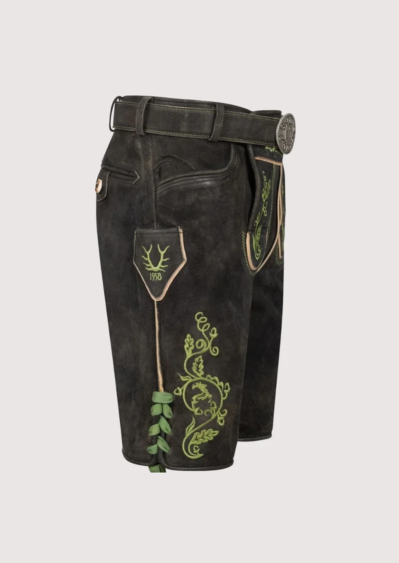Men’s Black Lederhosen Green Stitch