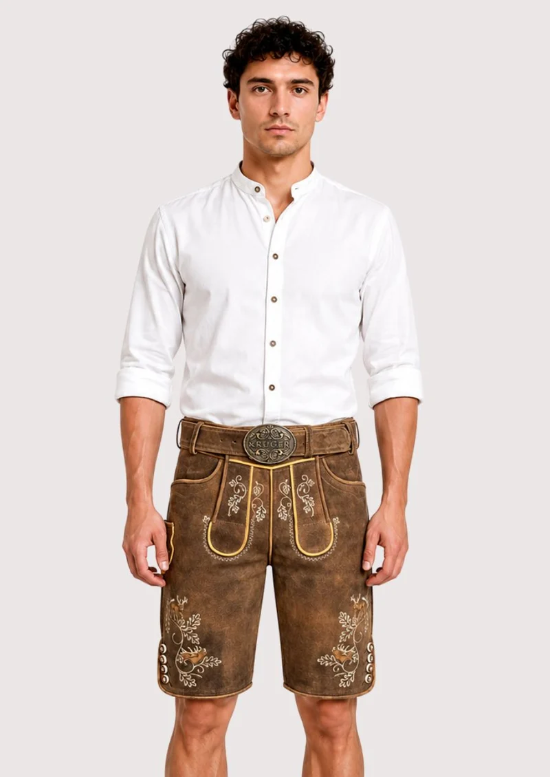 Mens Golden Oak Alpine Lederhosen