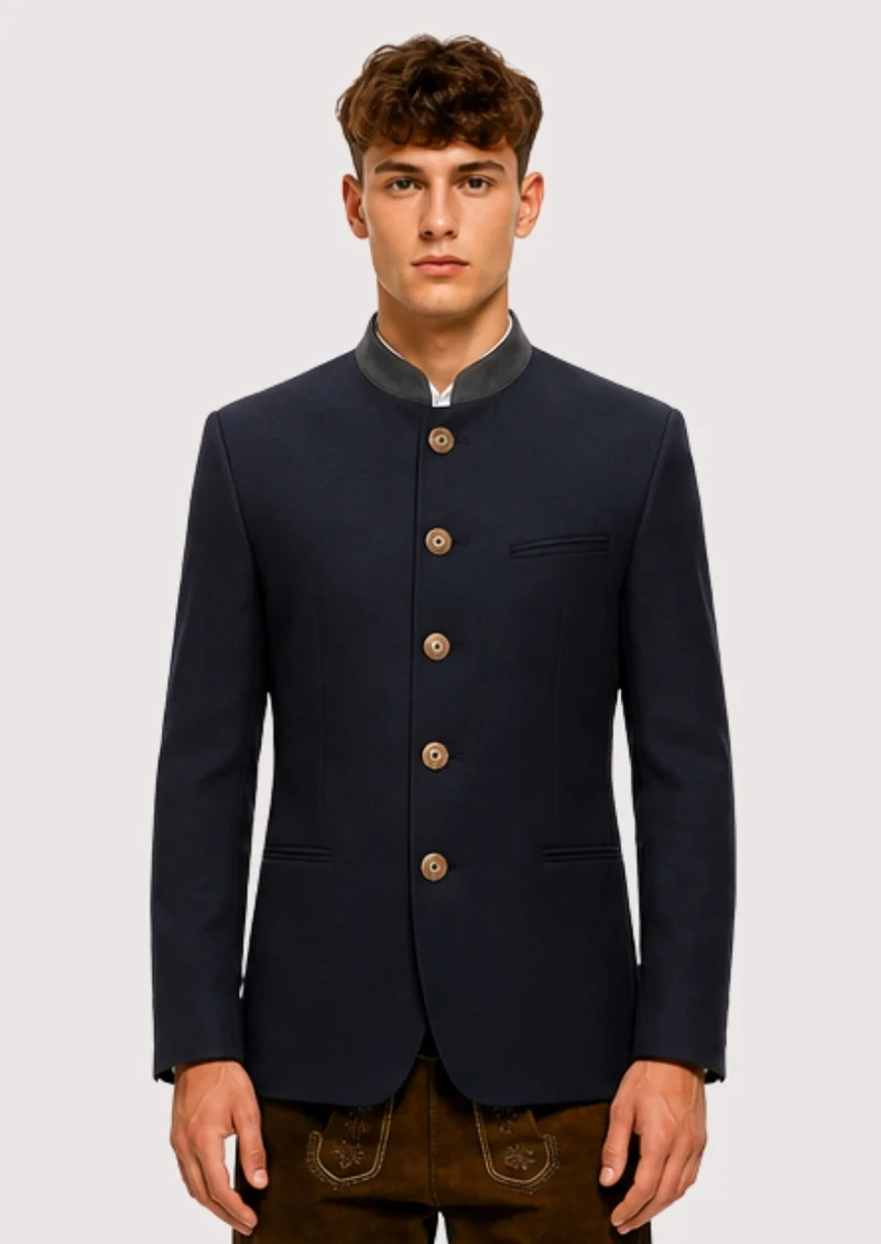 Mens Navy Stand Collar Formal Coat
