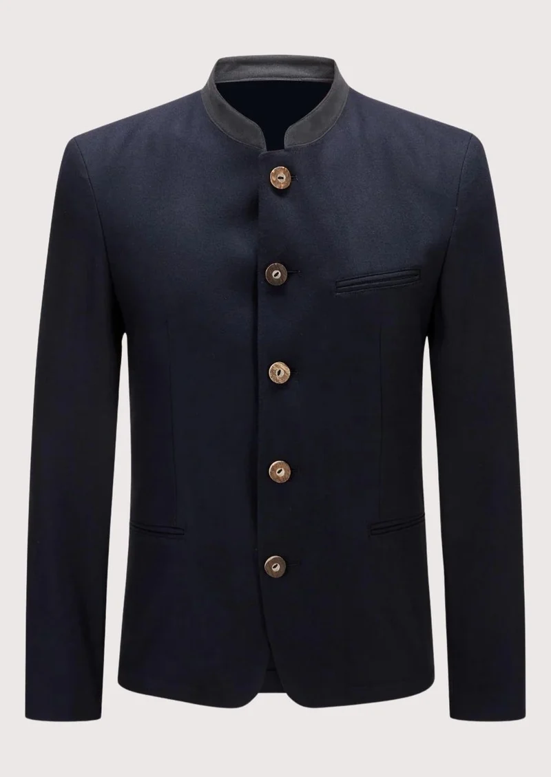 Mens Navy Stand Collar Formal Coat