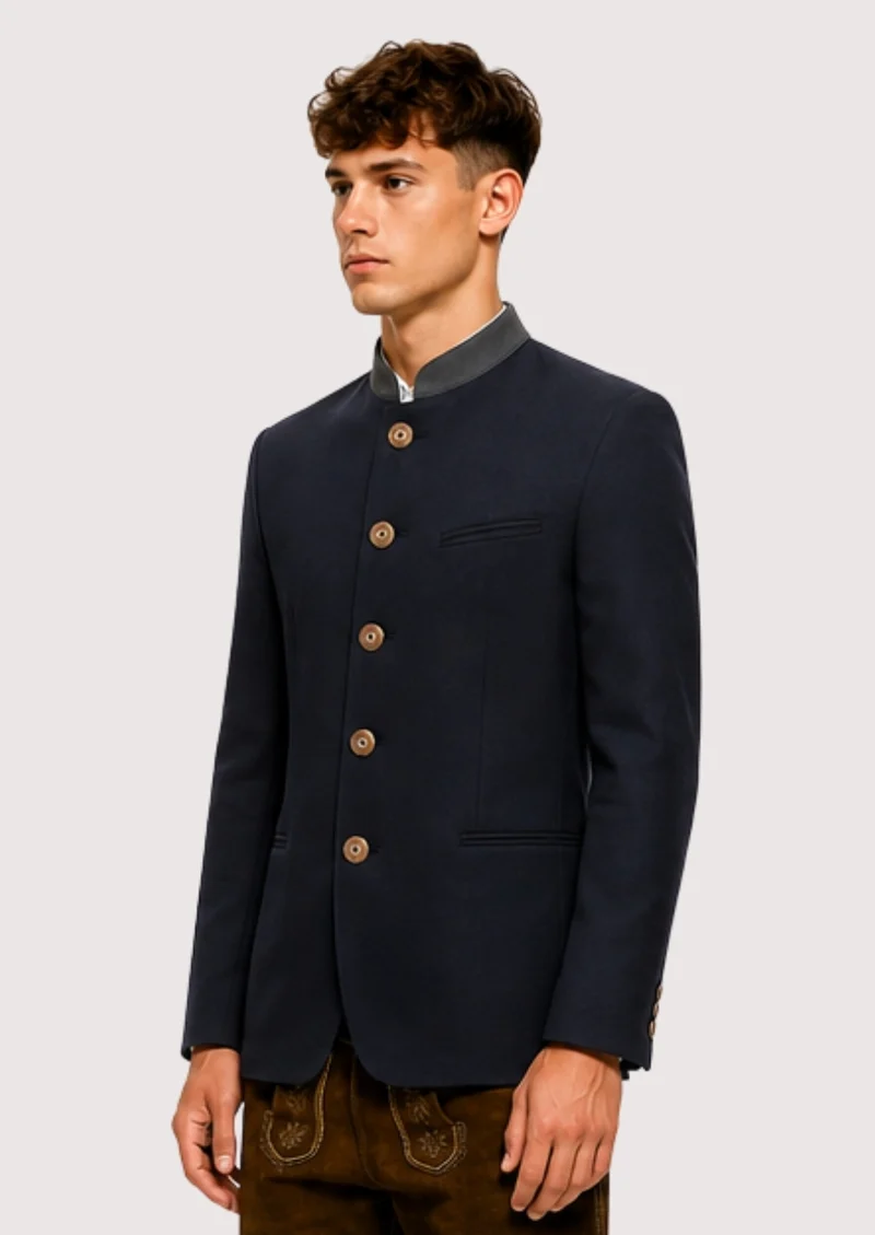 Mens Navy Stand Collar Formal Coat