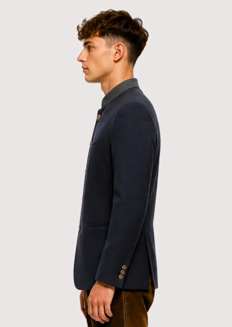 Mens Navy Stand Collar Formal Coat