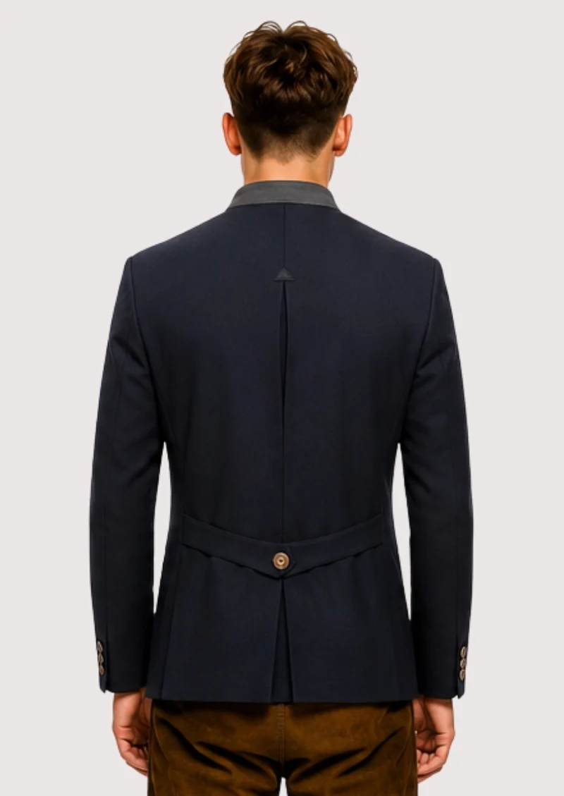 Mens Navy Stand Collar Formal Coat