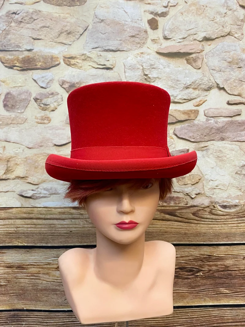 Damen Zylinder rot Gr. 54 – kleiner Vintage Hut für Kostüm & Steampunk