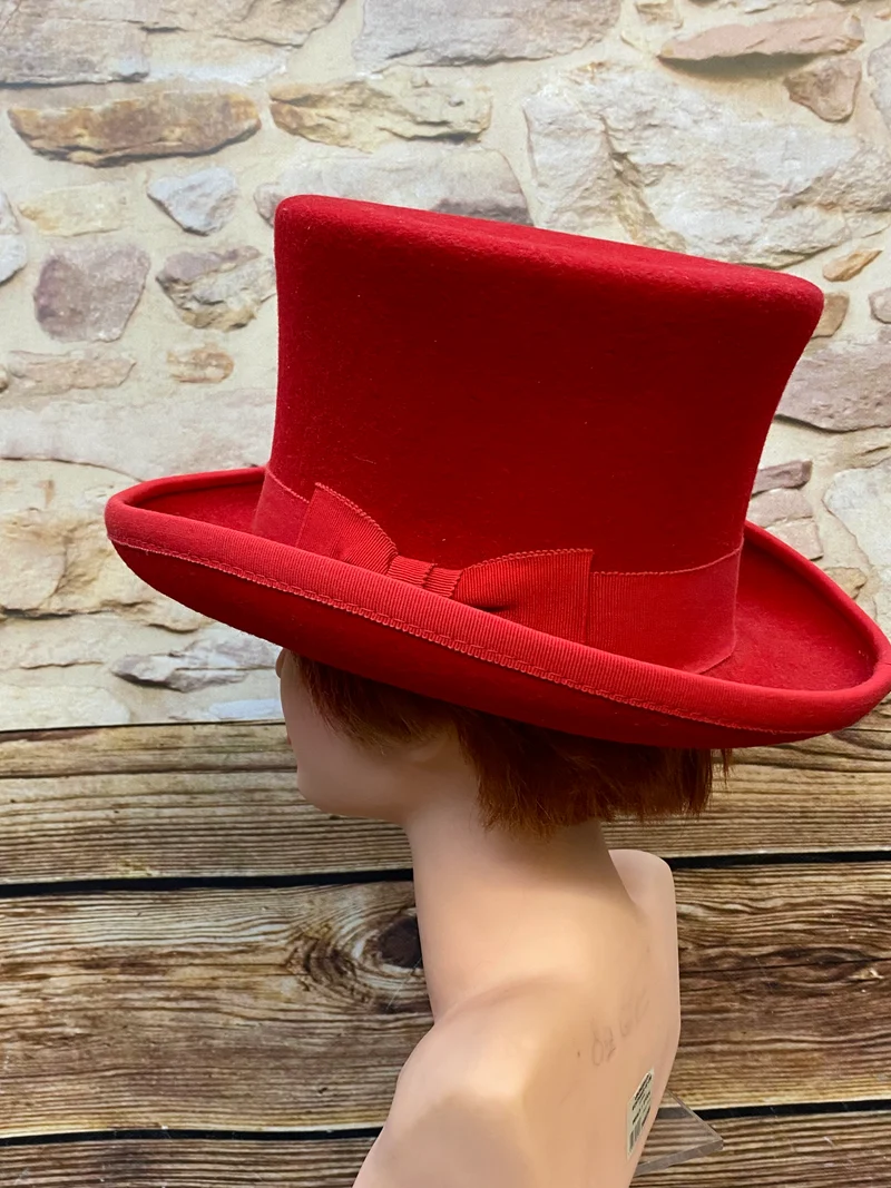 Damen Zylinder rot Gr. 54 – kleiner Vintage Hut für Kostüm & Steampunk
