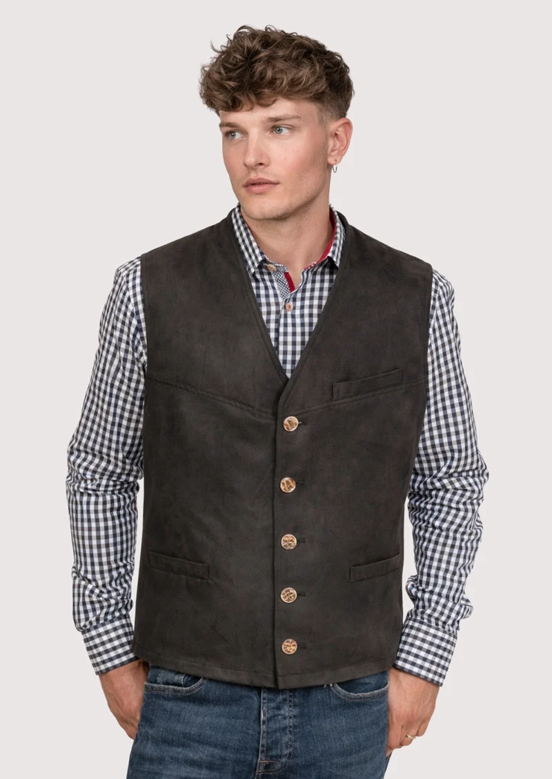 Premium Leather Oktoberfest Vest – Classic Bavarian Style