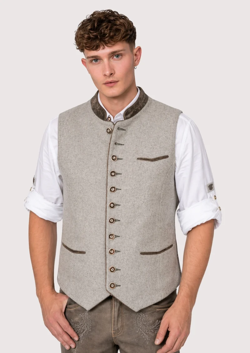Wool Waistcoat with Leather Collar – Perfect for Every Occasion
